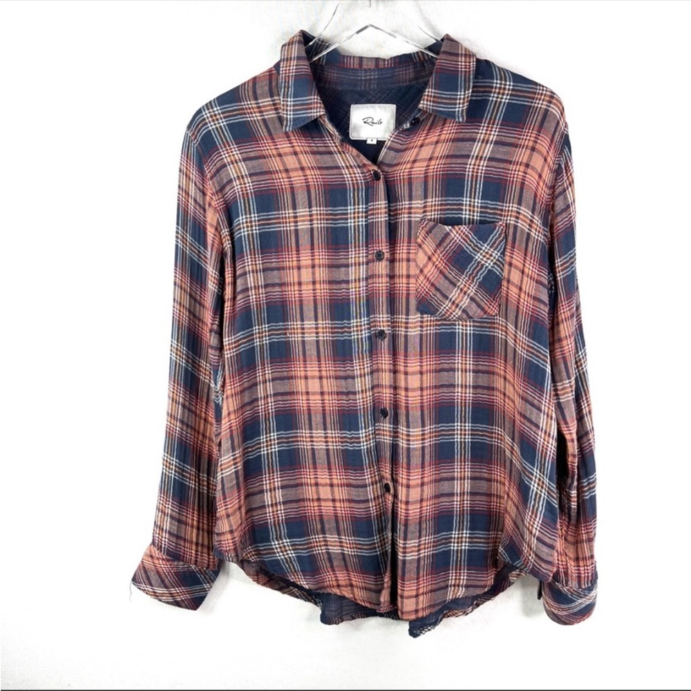 Gauzy RAILS cotton plaid shirt w metallic gold thread, super soft, EUC